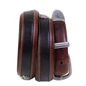 BRIGHTON BROWN BLACK GENUINE LEATHER 1 1/8"Wd CASUAL DRESS MEN'S BELT Sz 38 (M14